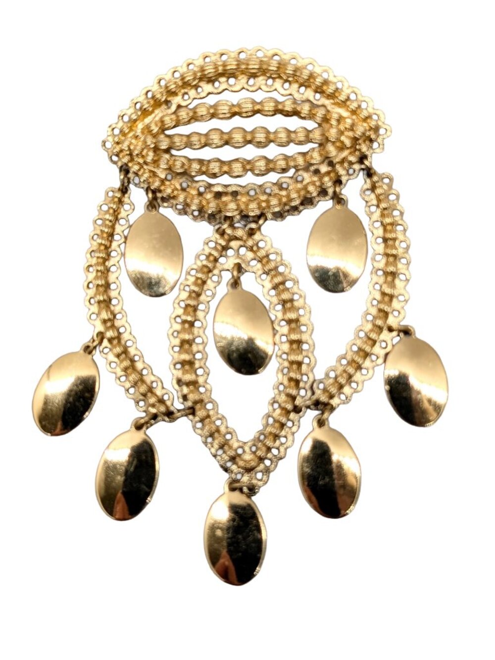 Vintage Signed Monet Book Piece Goldtone "Sari" Dangle Brooch, 1971